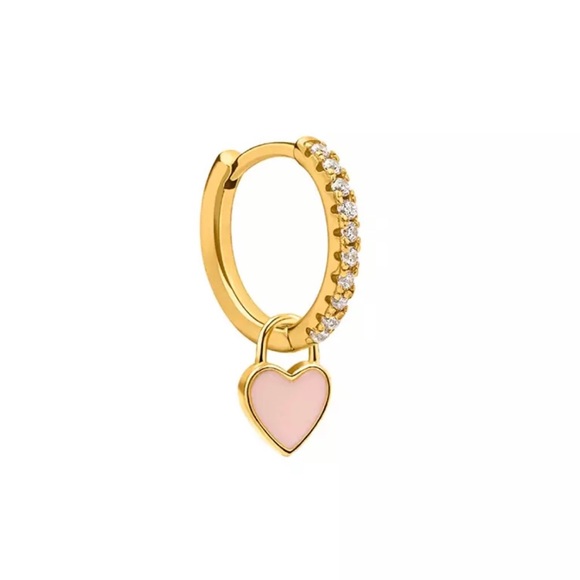 NWT Gold Pink Vintage Heart Dangle Hoop Huggie Set - Picture 3 of 3